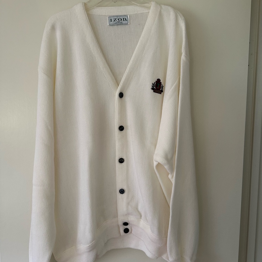 IZOD Men's White Cardigan Sweater